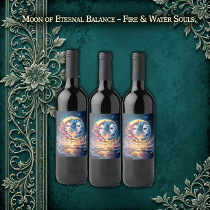 Étiquette Pour Bouteilles De Vin Lune de l'Équilibre Éternel – Âmes de Feu et d'Eau