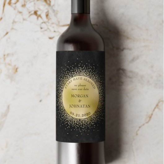 Étiquette Pour Bouteilles De Vin Lune d'or de minuit céleste Enregistrer la date