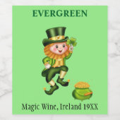 Étiquette Pour Bouteilles De Vin Lutins mignons & pot d'or sur fond vert citron (Étiquettes simples)