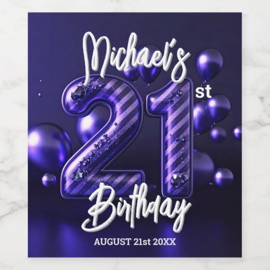 Étiquette Pour Bouteilles De Vin Luxe Glam Rayure Pailletée Violette Anniversaire 2 (Étiquettes simples)
