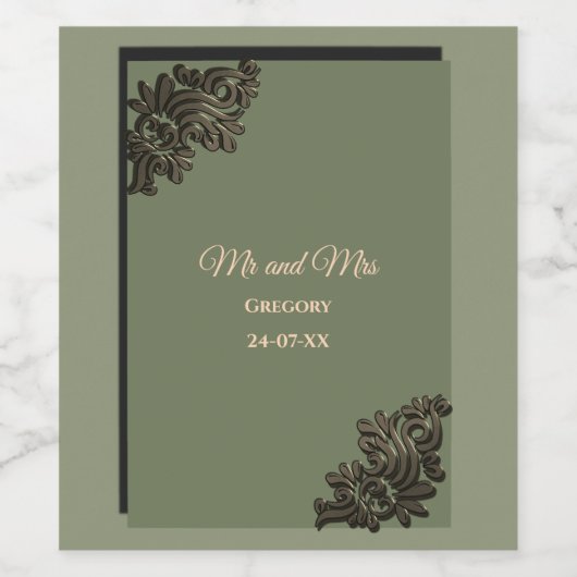 Étiquette Pour Bouteilles De Vin Luxe Moderne Sage vert & or métal (Étiquettes simples)