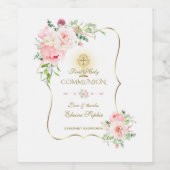 Étiquette Pour Bouteilles De Vin Luxe Printemps Blush Floral Or Sainte Communion (Étiquettes simples)