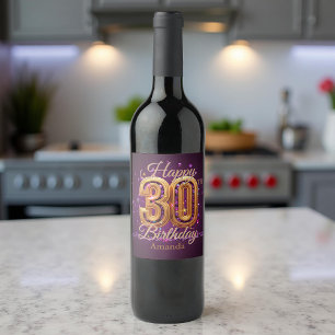 Étiquette Pour Bouteilles De Vin Luxueux Elegant Purple and Gold 30e anniversaire