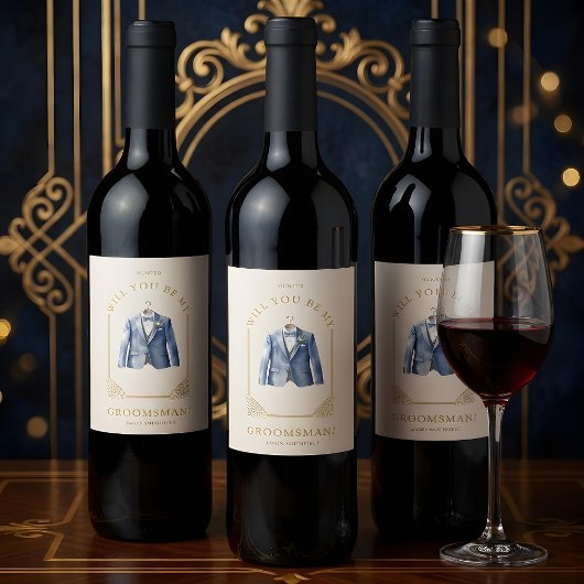 Étiquette Pour Bouteilles De Vin Luxurious Blue Suit Ornamental Dome Arch Effect