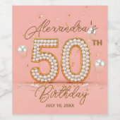 Étiquette Pour Bouteilles De Vin Luxurious Pearl Soft Pink Gold 50th Birthday  (Étiquettes simples)