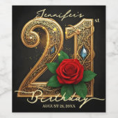 Étiquette Pour Bouteilles De Vin Luxury Chic Red Rose Gold Filigree 21st Birthday (Étiquettes simples)