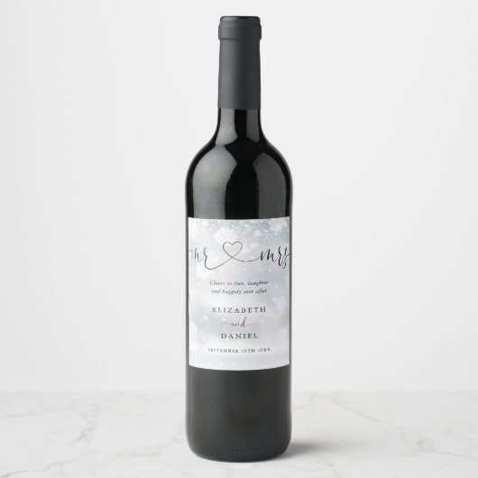 Étiquette Pour Bouteilles De Vin M. et Mme À l'amour Script Mariage d'hiver (Devant)