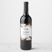 Étiquette Pour Bouteilles De Vin M. et Mme Burgundy Mariage Florale Bleue (Devant)