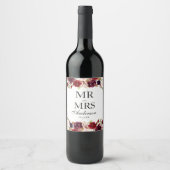 Étiquette Pour Bouteilles De Vin M. et Mme Floral Burgundy Mariage (Devant)