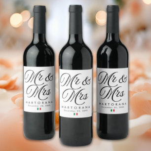 Étiquette Pour Bouteilles De Vin M et Mme Mariage Italien Personnalisé