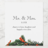 Étiquette Pour Bouteilles De Vin M. et Mme Monogram Pine avec Mariage Berries (Étiquettes simples)