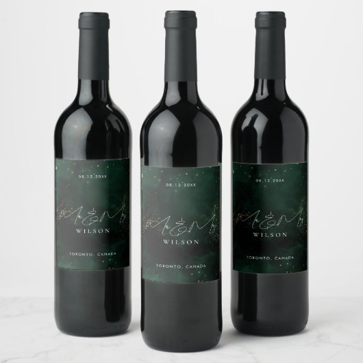 Étiquette Pour Bouteilles De Vin M. et Mme Script Emerald Green Magical Gold (Bouteilles)