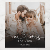 Étiquette Pour Bouteilles De Vin M. et Mme Script Photo Mariage Bottle Favor (Étiquettes simples)