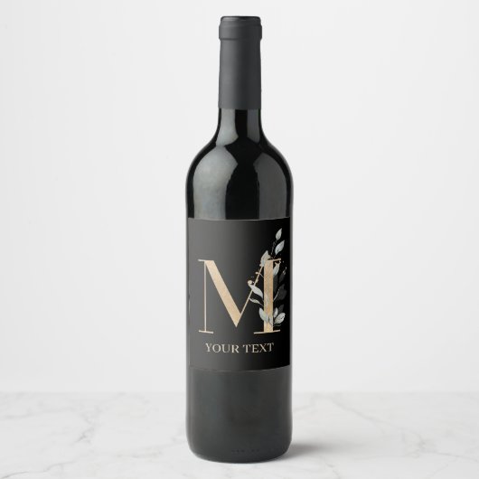 Étiquette Pour Bouteilles De Vin M Monogramme Floral Personnalisé (Devant)