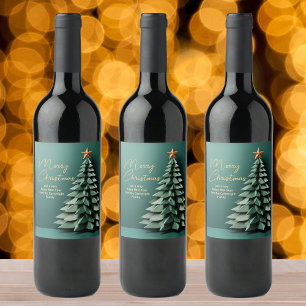 Étiquette Pour Bouteilles De Vin Magnifique Joyeux Arbre de Noël Gold Green