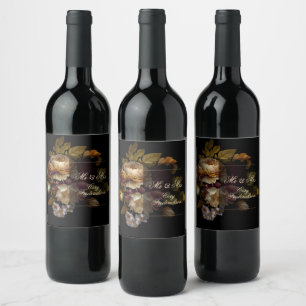 Étiquette Pour Bouteilles De Vin Magnifique Romantique Dark Old World Floral Mr & M