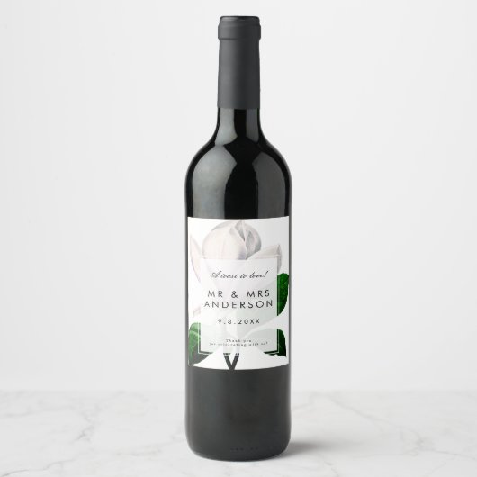 Étiquette Pour Bouteilles De Vin magnolia botanique verdure bouteille de mariage (Devant)