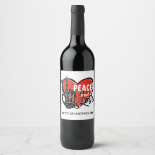 Étiquette Pour Bouteilles De Vin Main de squelette moderne Paix et Amour 