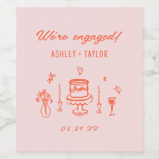 Étiquette Pour Bouteilles De Vin Main Tirée Quirky Fun Retro Engagement Party (Étiquettes simples)