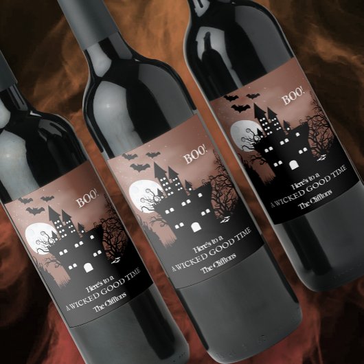 Étiquette Pour Bouteilles De Vin Maison hantée d'Halloween