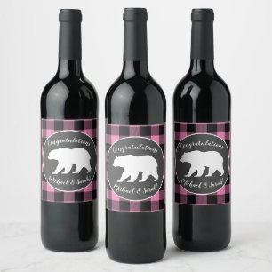 Étiquette Pour Bouteilles De Vin Mama Bear Baby shower Woodland Lodge Girl Pink