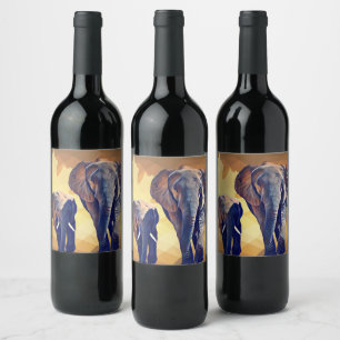 Étiquette Pour Bouteilles De Vin Maman et bébé Eléphant à l'automne