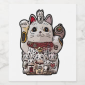 Étiquette Pour Bouteilles De Vin Maneki Neko Japonais Lucky Cat Chuck porte bonheur (Étiquettes simples)