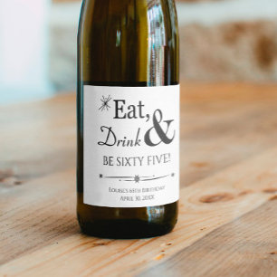 Étiquette Pour Bouteilles De Vin Mangez Boire et Soixante-cinq Retro 65e anniversai
