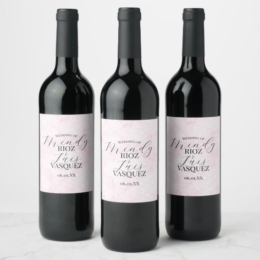 Étiquette Pour Bouteilles De Vin Marble Abstract Pink Wedding Script Black  (Bouteilles)
