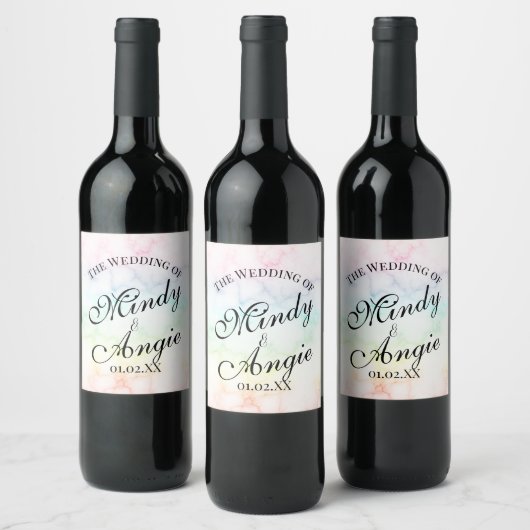Étiquette Pour Bouteilles De Vin Marble Rainbow Gay Script Wedding (Bouteilles)