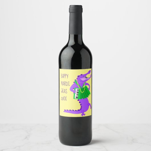Étiquette Pour Bouteilles De Vin Mardi Gras Alligator violet (Devant)