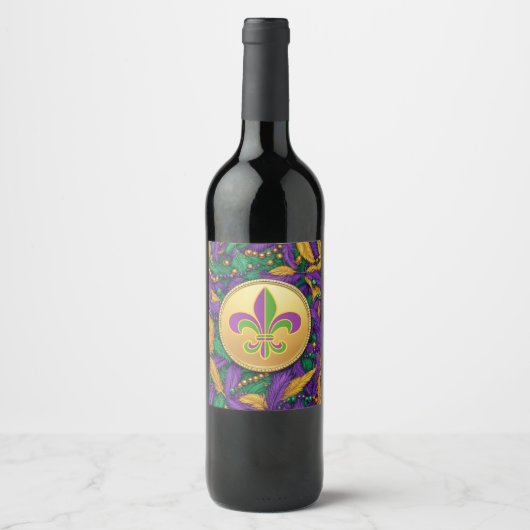 Étiquette Pour Bouteilles De Vin Mardi Gras Fleur de lis (Devant)