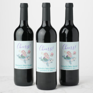 Étiquette Pour Bouteilles De Vin Mare Sirène chevauchant un dauphin sous la mer Évé
