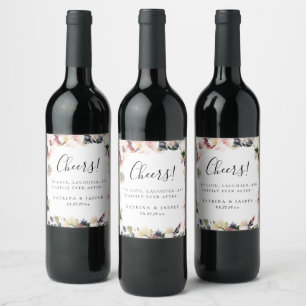 Étiquette Pour Bouteilles De Vin Mariage à cadre floral rustique Plum