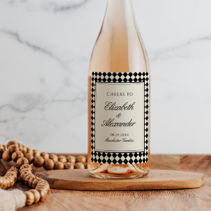 Étiquette Pour Bouteilles De Vin Mariage à carreaux de diamant rétro à l'ancienne