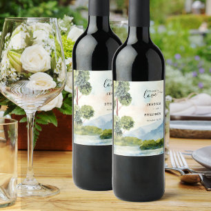 Étiquette Pour Bouteilles De Vin Mariage À feuillage persistant d'aquarelle de Love