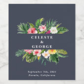 Étiquette Pour Bouteilles De Vin mariage à fleurs tropicales (Étiquettes simples)
