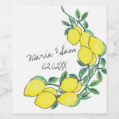 Étiquette Pour Bouteilles De Vin Mariage à l'aquarelle Citron Script (Étiquettes simples)