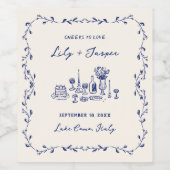 Étiquette Pour Bouteilles De Vin Mariage à main bleue (Étiquettes simples)