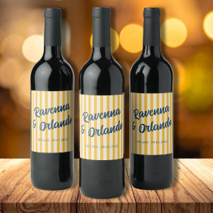 Étiquette Pour Bouteilles De Vin Mariage à rayures pêche rétro bleu minuit