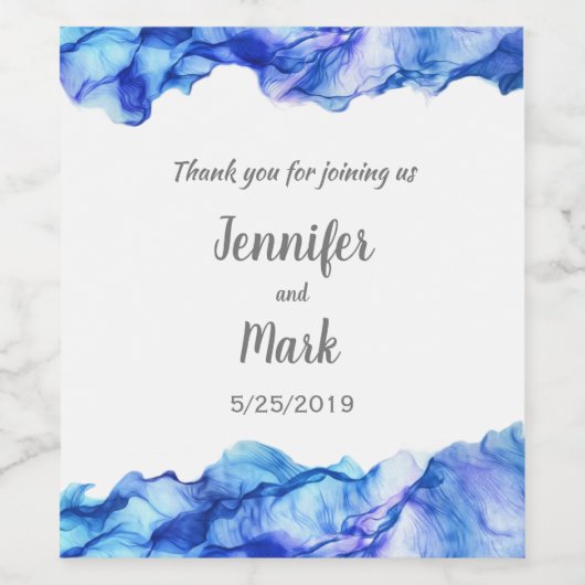 Étiquette Pour Bouteilles De Vin Mariage Abstrait bleu en soie (Étiquettes simples)