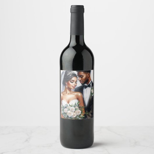 Étiquette Pour Bouteilles De Vin Mariage afro-noir mariée et mariée (Devant)