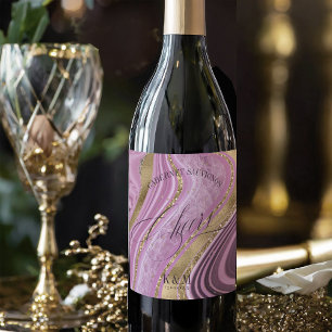 Étiquette Pour Bouteilles De Vin Mariage Agate Abstrait - Mauve ID827
