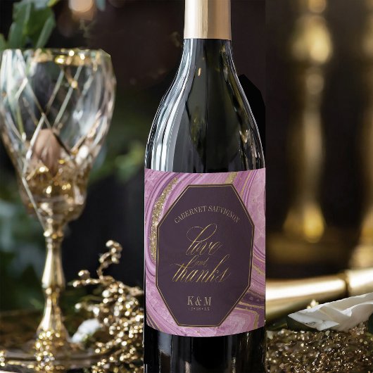 Étiquette Pour Bouteilles De Vin Mariage Agate Abstrait Merci Mauve ID827