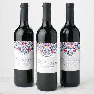Étiquette Pour Bouteilles De Vin Mariage arc-en-ciel de style vibrant fiesta mexica