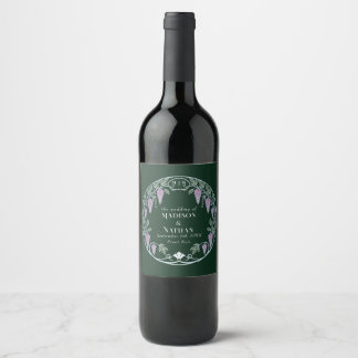 Étiquette Pour Bouteilles De Vin Mariage Art Nouveau Argent Fleurs de Glycine Roses