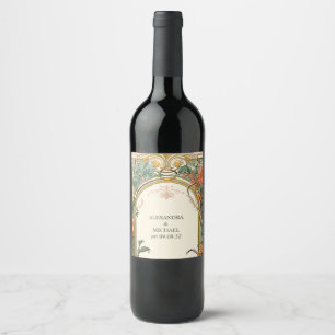 Étiquette Pour Bouteilles De Vin Mariage Art Nouveau Floral Vintage