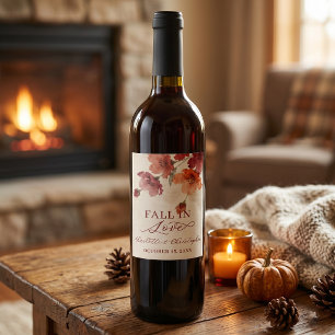 Étiquette Pour Bouteilles De Vin Mariage Automne Floral Bourgogne Rouille Tombez Am