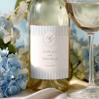 Étiquette Pour Bouteilles De Vin Mariage aux Rayures Bleues Élégantes