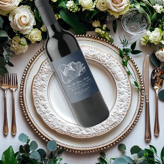 Étiquette Pour Bouteilles De Vin Mariage Blanc Cygne Marine Bleu Vin Vers Le Bas